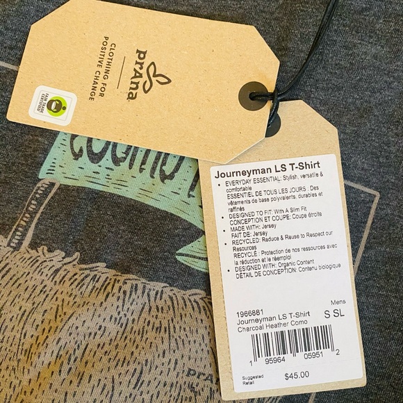 Prana Men’s T Shirt Small Long Sleeve Como Te Llama Graphic Tee Organic Cotton - Picture 5 of 6